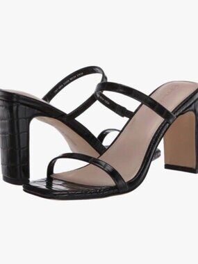 NWT The Drop Women's Avery Square Toe Two Strap High Heeled Sandal Size 8 Black